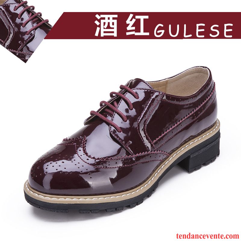 Mocassin Femme Hiver Angleterre Femme Semelle Épaisse Campus Vent Rétro Derbies Printemps Marron