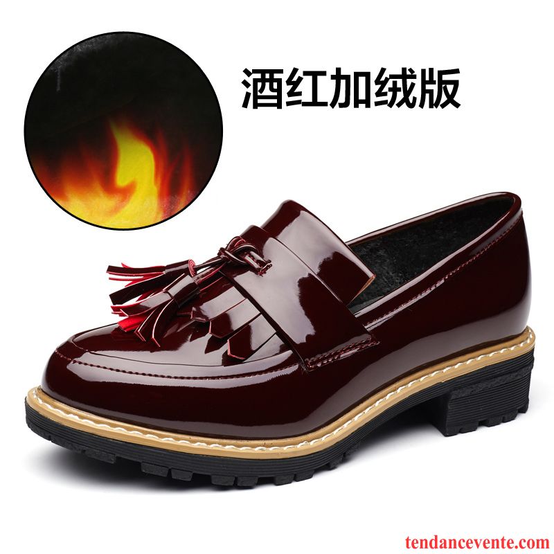 Mocassin Femme Hiver Angleterre Femme Semelle Épaisse Campus Vent Rétro Derbies Printemps Marron