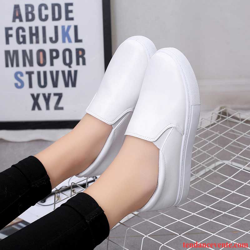 Mocassin Femme Noir Cuir Femme Tous Les Assortis Paresseux Plates Slip-on Blanc Derbies Décontractée Printemps Semelle Épaisse Blanc Pas Cher