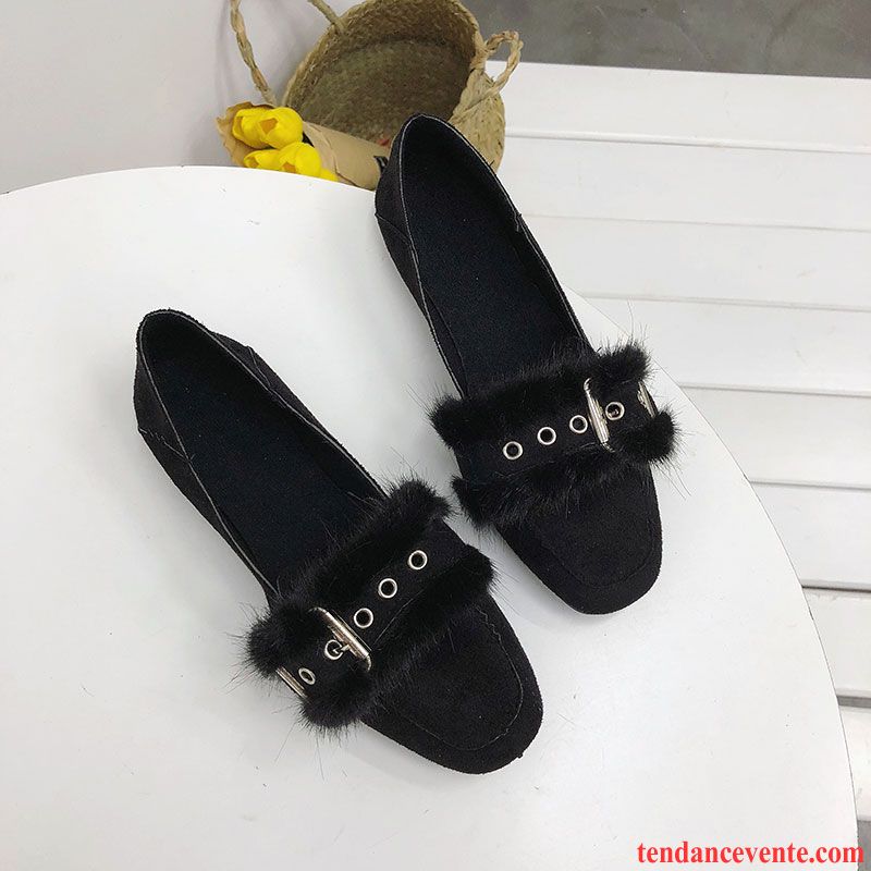 Mocassin Femme Noir Plates Tendance Slip-on Derbies L'automne Femme Jaune Paresseux Tous Les Assortis Hiver Blanc Pas Cher