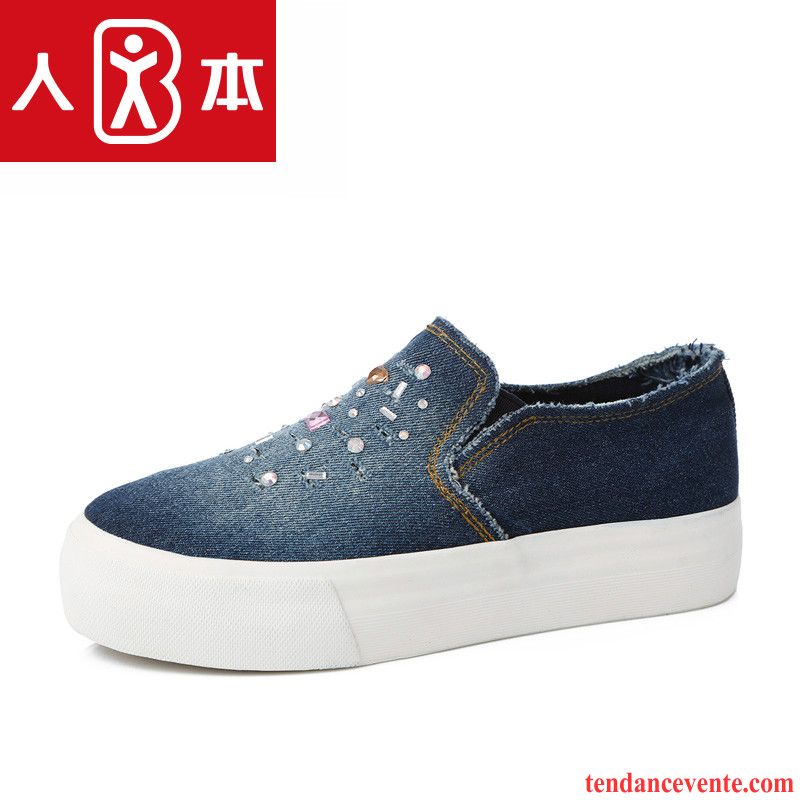 Mocassin Femme Talon Slip-on Denim Rétro Décontractée Femme Paresseux Étudiant Printemps Pas Cher