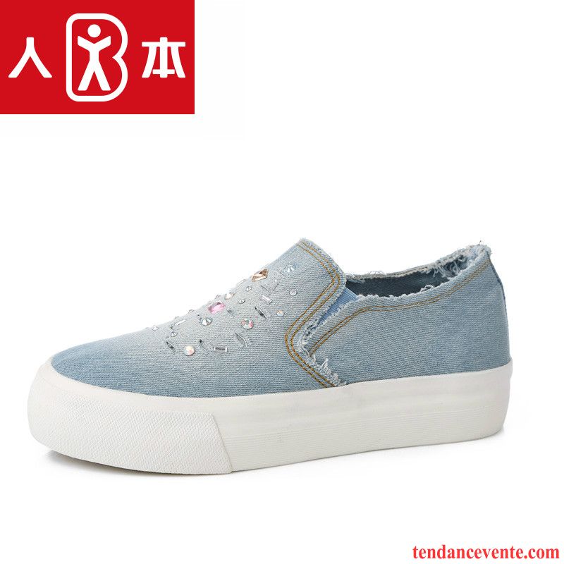 Mocassin Femme Talon Slip-on Denim Rétro Décontractée Femme Paresseux Étudiant Printemps Pas Cher