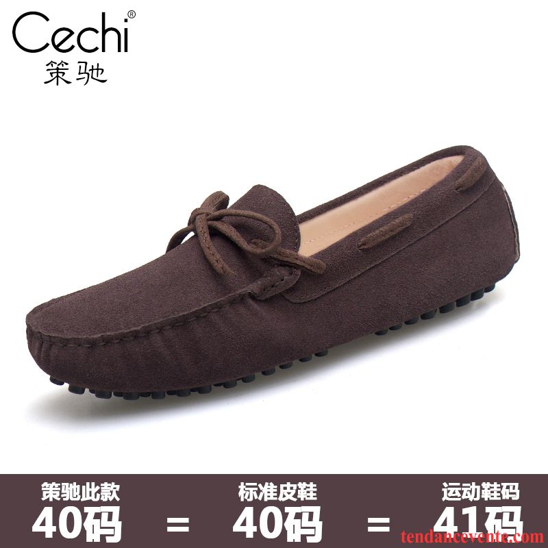 Mocassin Homme Bicolore Délavé En Daim Tendance Printemps Jeunesse Homme Paresseux Cuir Véritable Décontractée Chaussures De Conduite Tous Les Assortis Été Marron