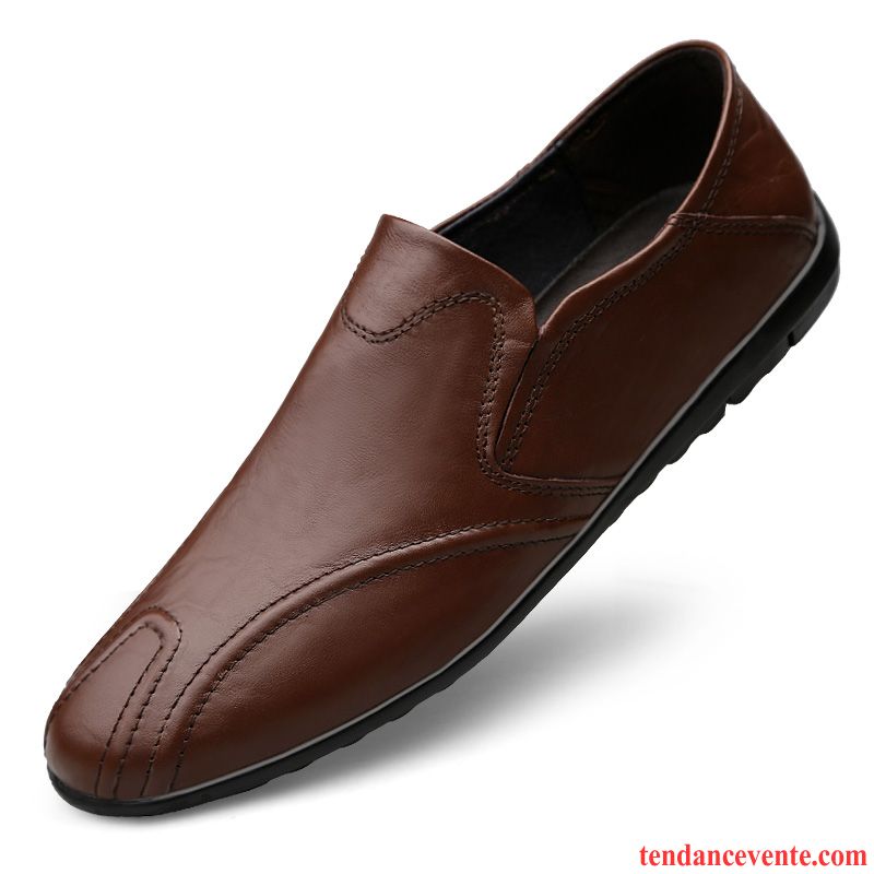 Mocassin Homme Cuir Marron Paresseux Derbies L'automne Noir Tendance Décontractée Cuir Véritable Homme Rouge Neige Pas Cher