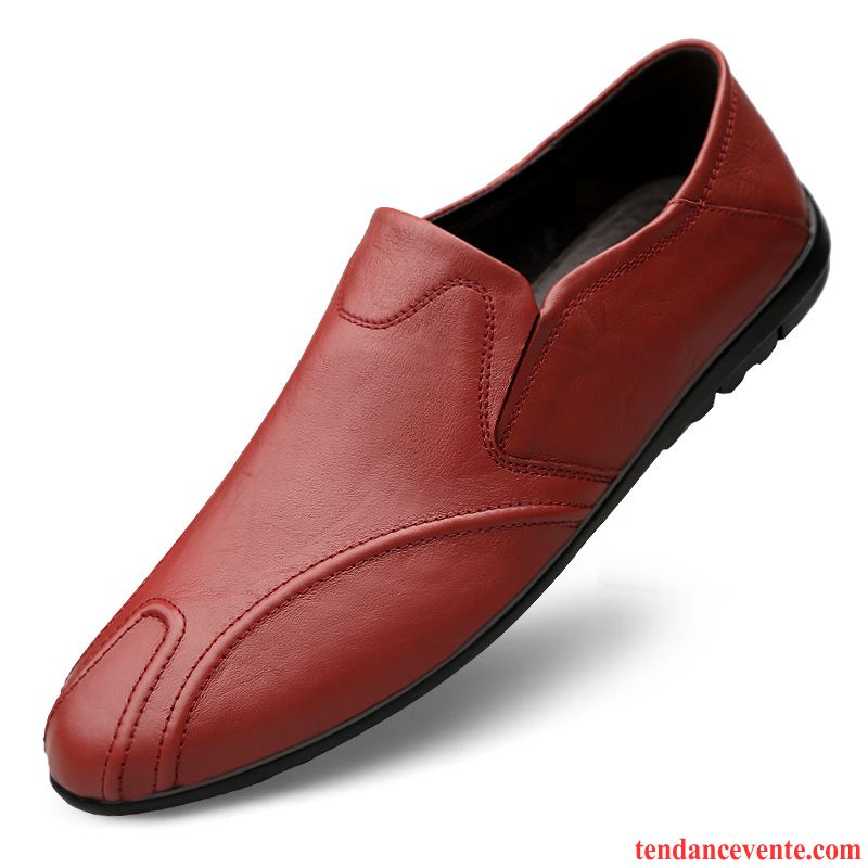 Mocassin Homme Cuir Marron Paresseux Derbies L'automne Noir Tendance Décontractée Cuir Véritable Homme Rouge Neige Pas Cher