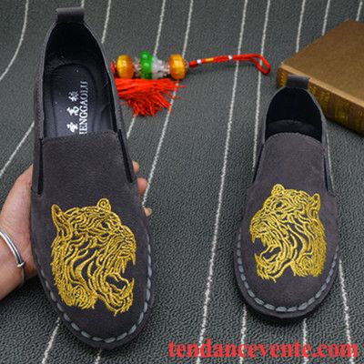 Mocassin Homme Cuir Paresseux Homme Décontractée Rouge Tendance Bronzer Pas Cher