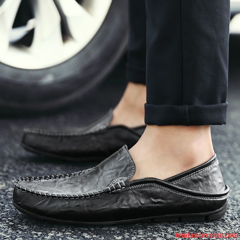 Mocassin Homme Cuir Souple Tendance Paresseux Cuir Véritable Slip-on Décontractée Derbies L'automne Homme Rouge Gris Pas Cher