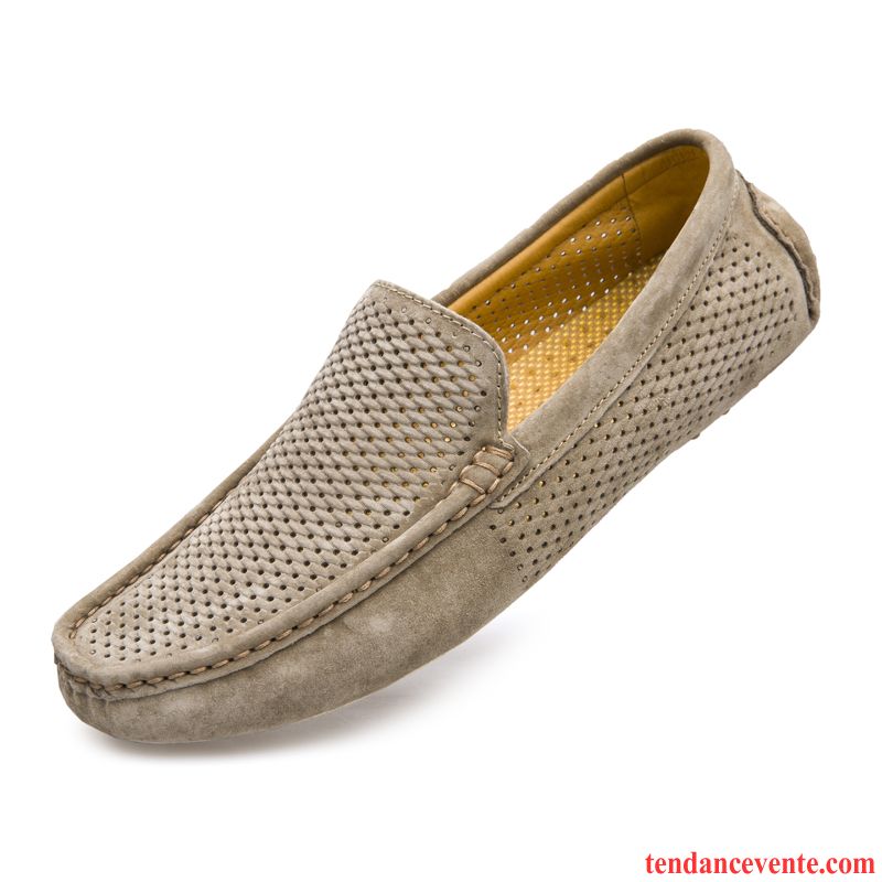 Mocassin Homme Daim Beige Paresseux Slip-on Homme Cuir Véritable Tendance Délavé En Daim Printemps Décontractée Vente