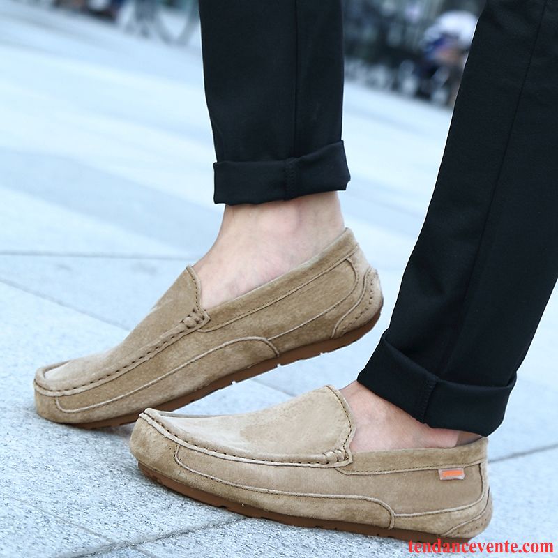 Mocassin Homme Daim Beige Paresseux Slip-on Homme Cuir Véritable Tendance Délavé En Daim Printemps Décontractée Vente