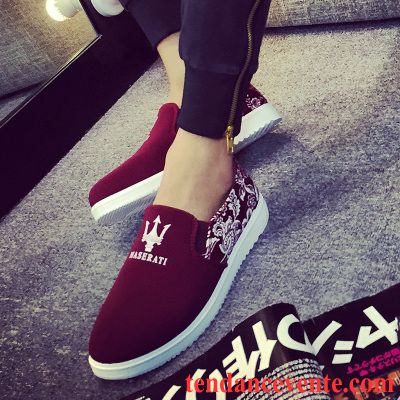 Mocassin Homme De Marque Été Slip-on Décontractée Toile L'automne Respirant Sport Homme Paresseux Bordeaux