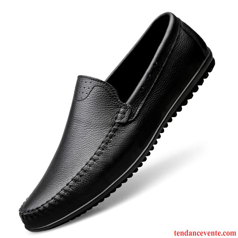 Mocassin Homme En Cuir Slip-on Respirant Semelle Doux Homme Noir Décontractée L'automne Derbies Entreprise Cuir Véritable