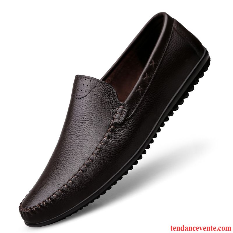 Mocassin Homme En Cuir Slip-on Respirant Semelle Doux Homme Noir Décontractée L'automne Derbies Entreprise Cuir Véritable