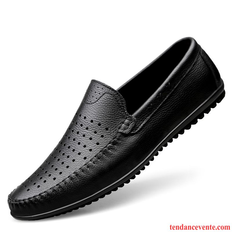 Mocassin Homme En Cuir Slip-on Respirant Semelle Doux Homme Noir Décontractée L'automne Derbies Entreprise Cuir Véritable