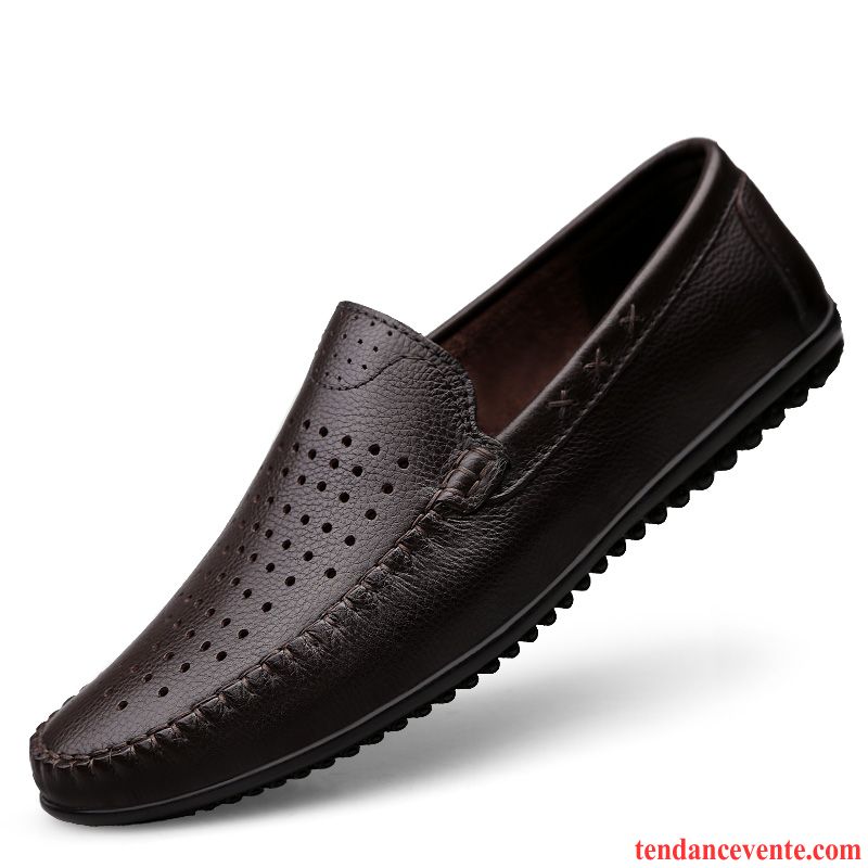 Mocassin Homme En Cuir Slip-on Respirant Semelle Doux Homme Noir Décontractée L'automne Derbies Entreprise Cuir Véritable