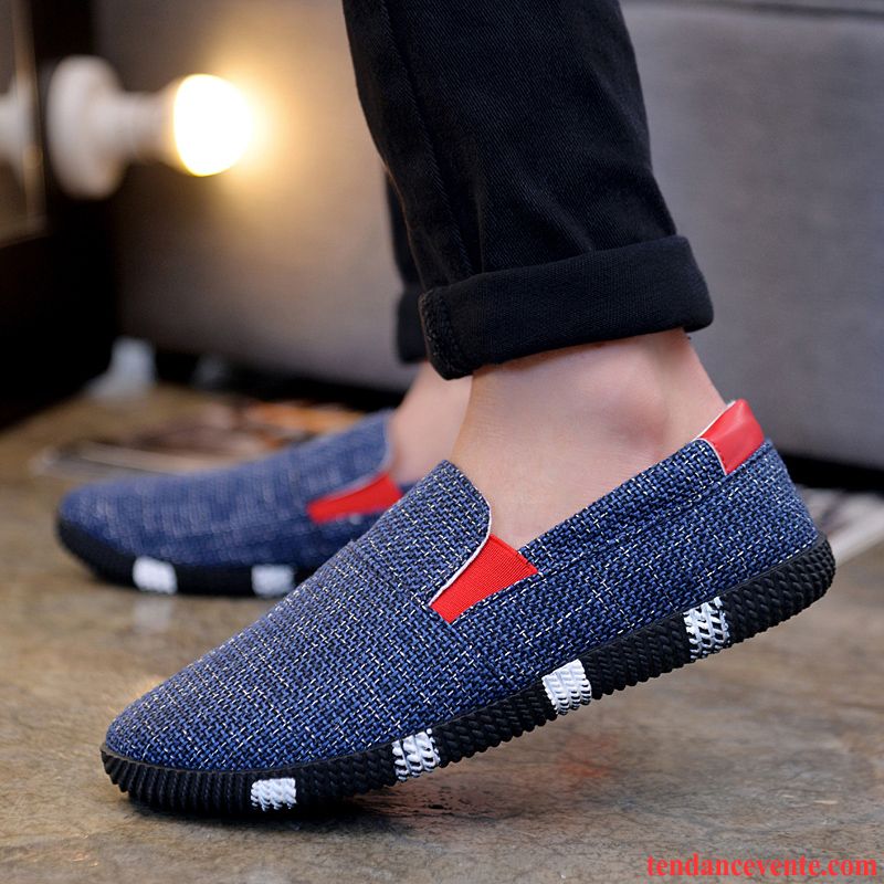 Mocassin Homme En Cuir Tendance Paresseux Décontractée Été Rouge Respirant Homme Chaussures En Tissu