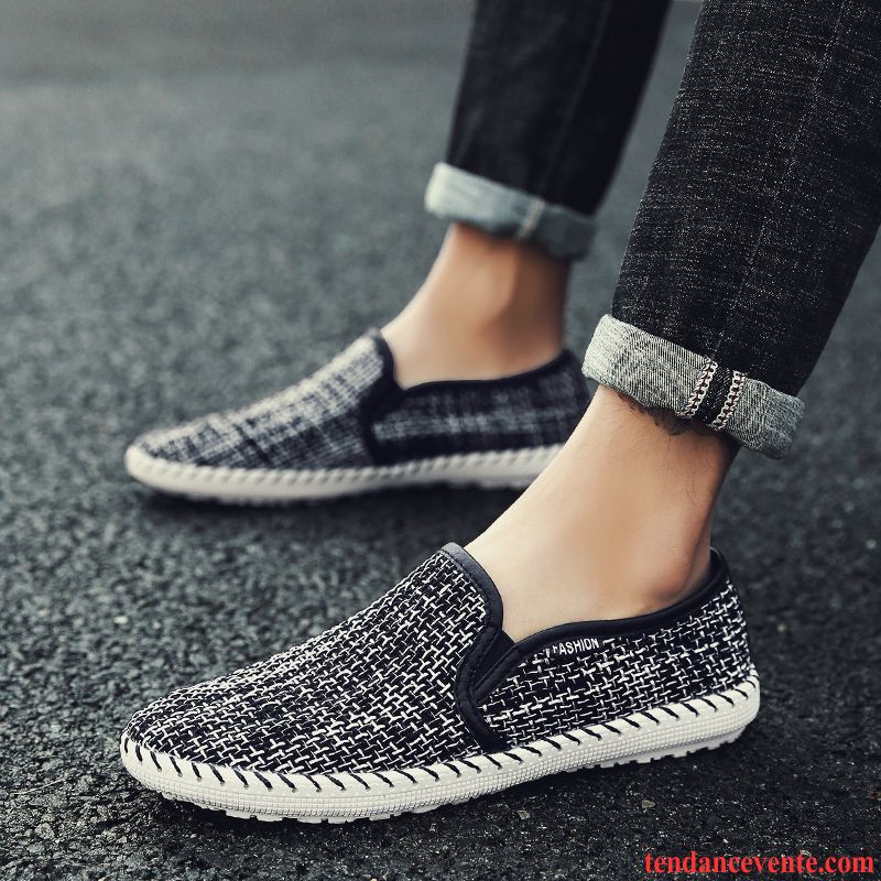 Mocassin Homme Gris Homme Jeunesse Tendance Été Toile Tous Les Assortis Chaussures En Tissu Cyan Pas Cher