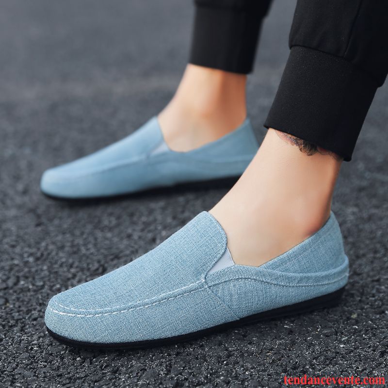 Mocassin Homme Gris Homme Jeunesse Tendance Été Toile Tous Les Assortis Chaussures En Tissu Cyan Pas Cher