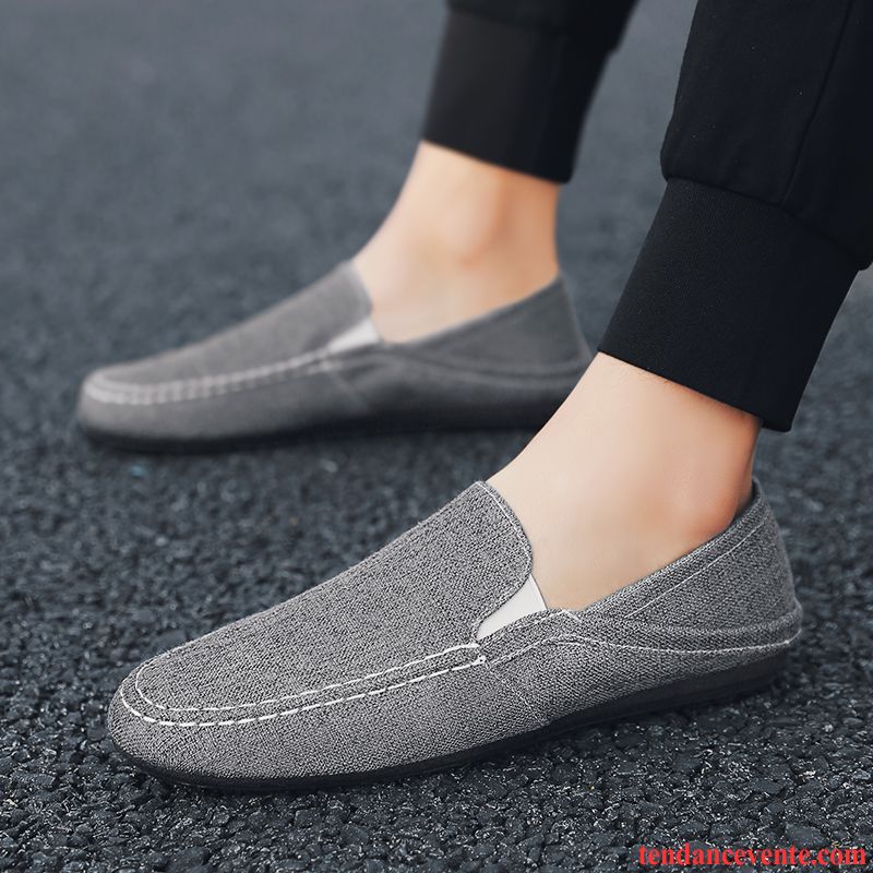 Mocassin Homme Gris Homme Jeunesse Tendance Été Toile Tous Les Assortis Chaussures En Tissu Cyan Pas Cher