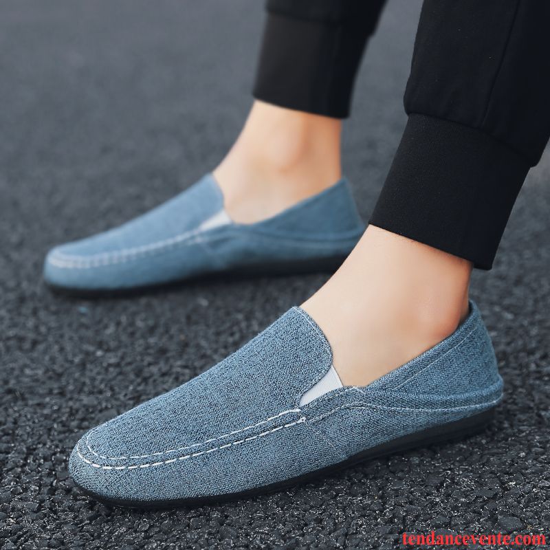 Mocassin Homme Gris Homme Jeunesse Tendance Été Toile Tous Les Assortis Chaussures En Tissu Cyan Pas Cher