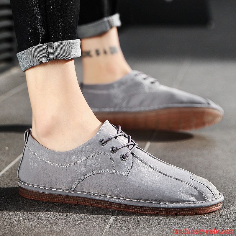 Mocassin Homme Rose Décontractée Semelle Doux Tendance Printemps Été Angleterre Homme Respirant Derbies Gris Pas Cher