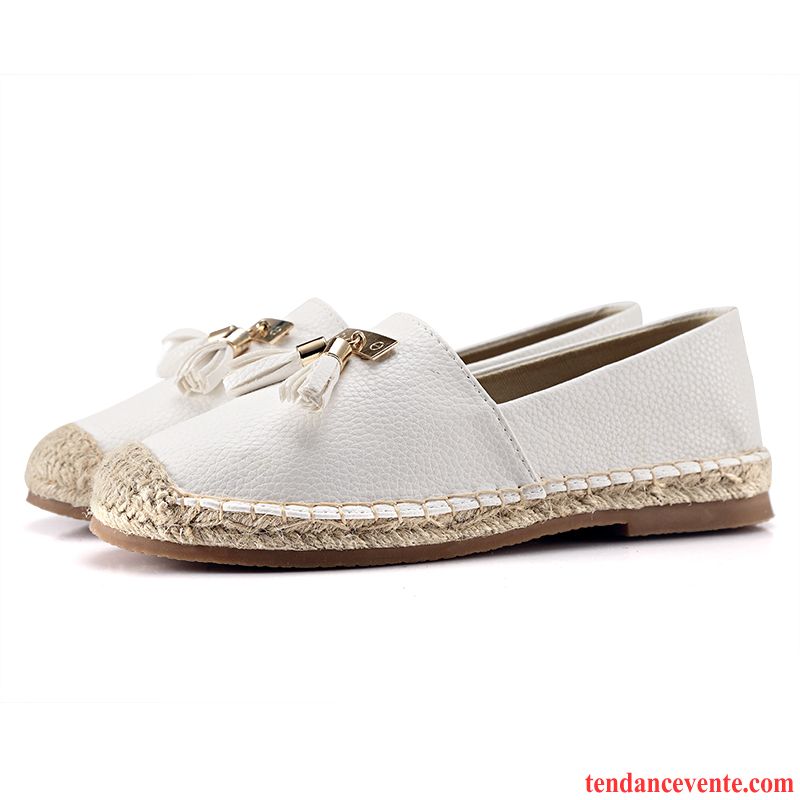 Mocassin Montant Femme Été Blanc Semelle Épaisse Décontractée Pompon Printemps Plates Cuir Véritable Femme Chaussures À Plateformes