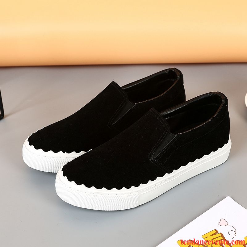 Mocassin Noir Et Blanc Paresseux Slip-on Noir Femme Semelle Épaisse Printemps Étudiant Décontractée Plates Ambre