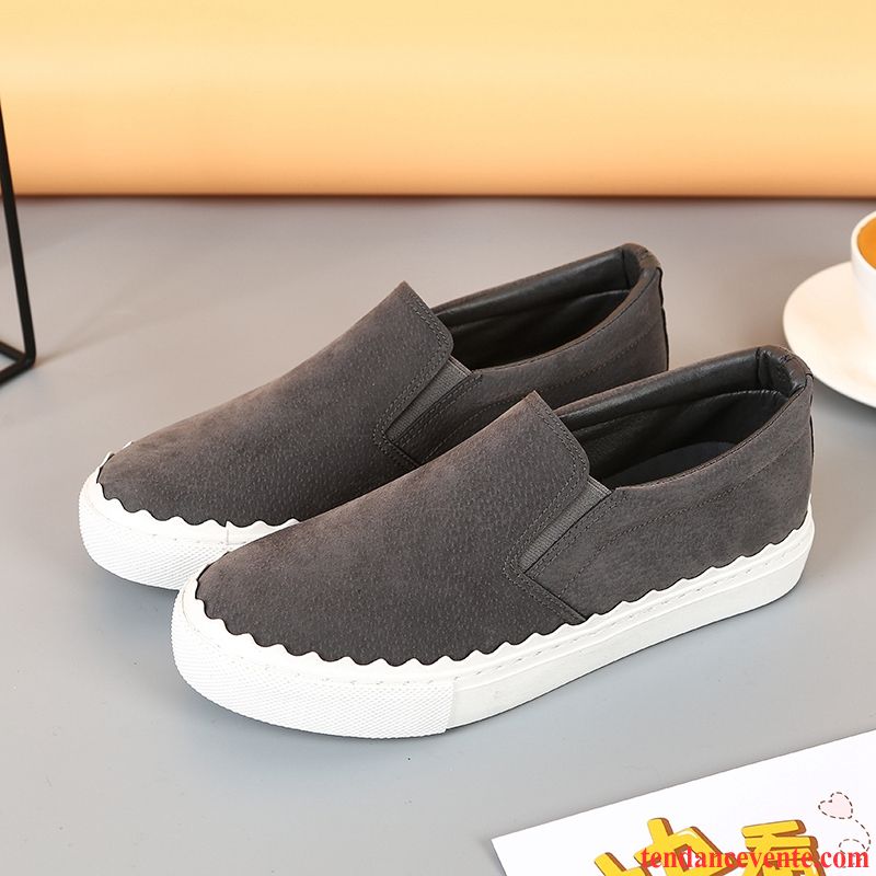 Mocassin Noir Et Blanc Paresseux Slip-on Noir Femme Semelle Épaisse Printemps Étudiant Décontractée Plates Ambre