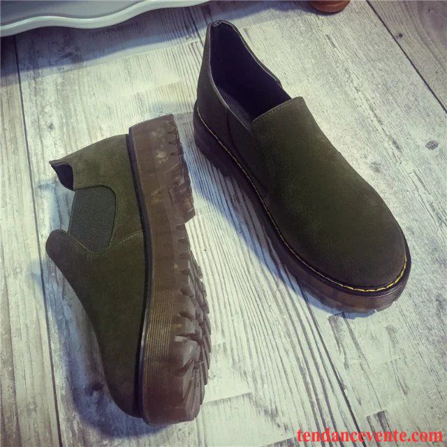 Mocassin Noir Femme Pas Cher Derbies Bout Rond Vent D'université Femme L'automne Angleterre Plates Tous Les Assortis Chaussures À Plateformes Lawngreen Vente