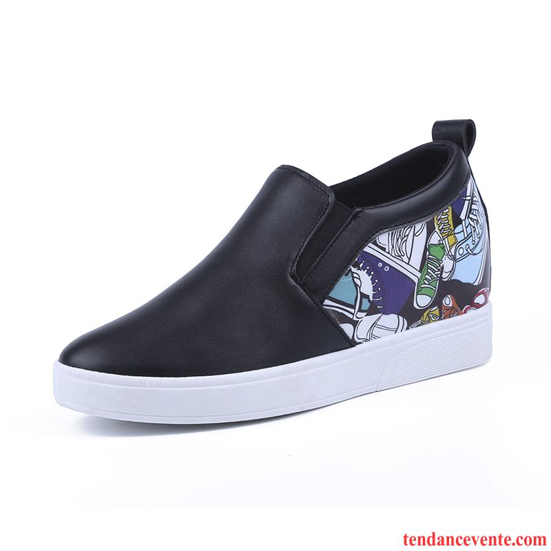 Mocassin Noir Femme Pas Cher Femme Imprimé Slip-on Graffiti Paresseux Augmenté En Cuir Printemps Étudiant Décontractée Rouge