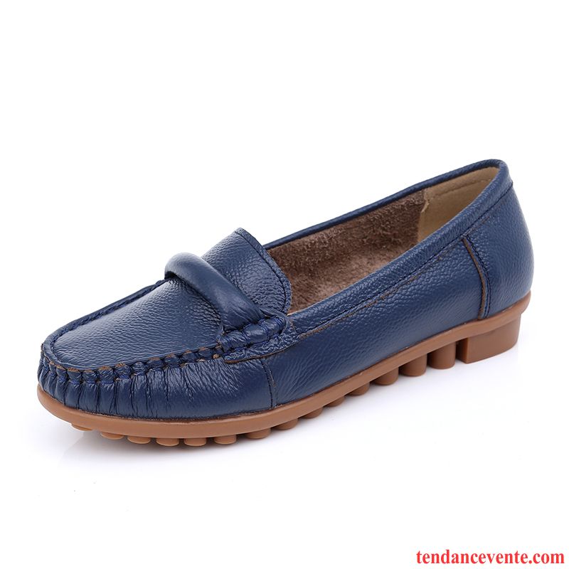 Mocassin Noir Femme Pas Cher L'automne Femme Cuir Véritable Derbies Printemps Plates Bleu Brun Pas Cher