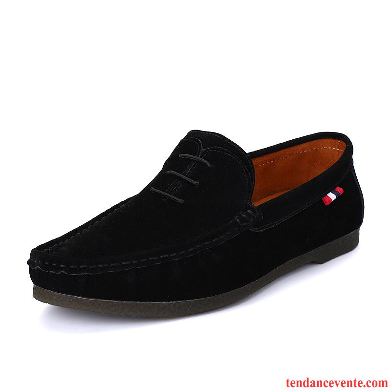 Mocassin Nubuck Homme Jeunesse Tendance Personnalité Cuir Véritable Homme Paresseux Bout Rond Écarlate