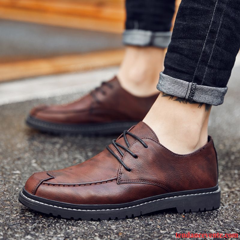 Mocassin Pompon Homme Jeunesse Décontractée Homme Angleterre Printemps Laçage Noir Derbies Tendance Saumon Pas Cher