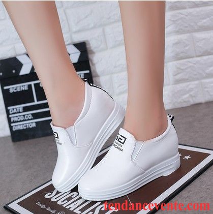 Mocassin Souple Femme L'automne Printemps Décontractée Augmenté Slip-on Femme Blanc Paresseux Tous Les Assortis Blanc