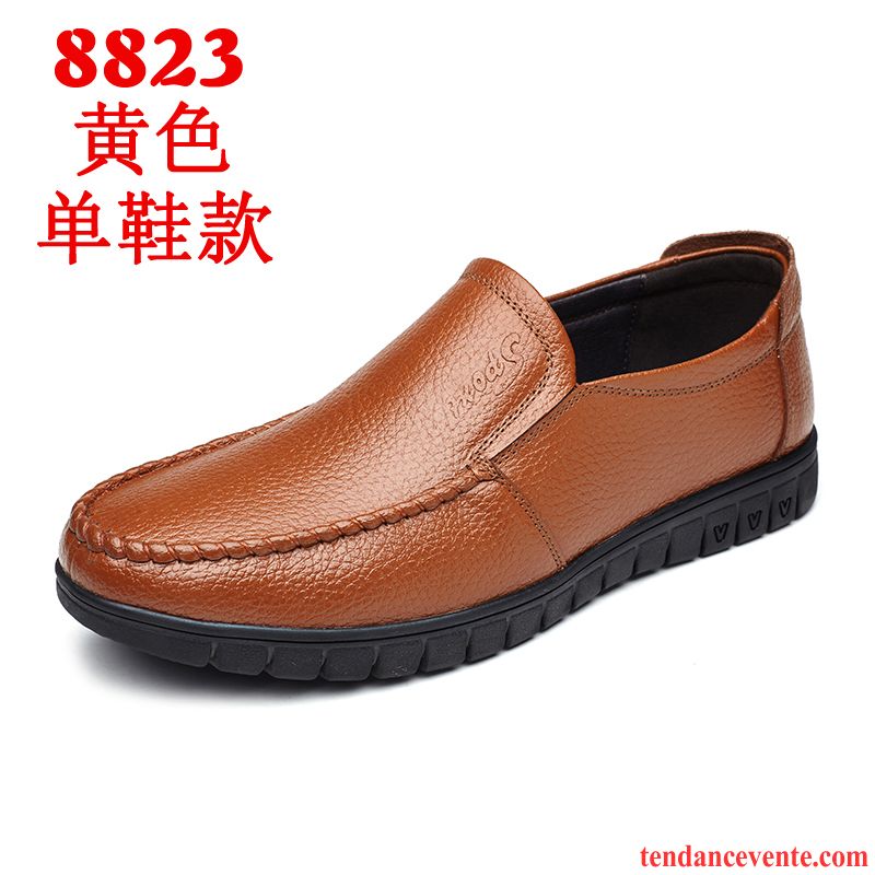 Mocassin Souple Homme Cuir Véritable Décontractée Homme Respirant Bout Rond Printemps Semelle Doux Derbies Pierre