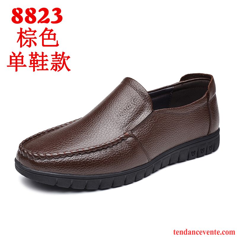 Mocassin Souple Homme Cuir Véritable Décontractée Homme Respirant Bout Rond Printemps Semelle Doux Derbies Pierre