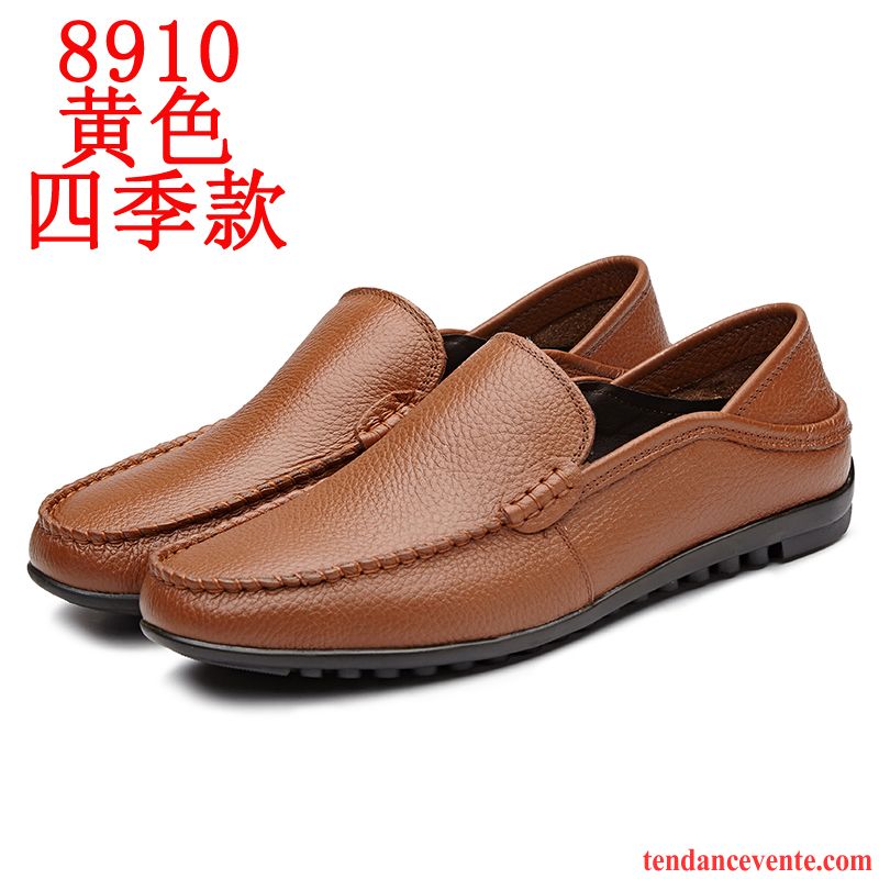 Mocassin Souple Homme Cuir Véritable Décontractée Homme Respirant Bout Rond Printemps Semelle Doux Derbies Pierre