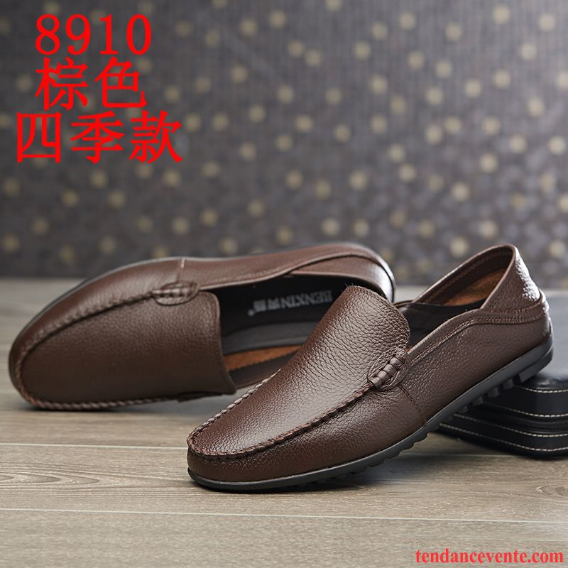 Mocassin Souple Homme Cuir Véritable Décontractée Homme Respirant Bout Rond Printemps Semelle Doux Derbies Pierre