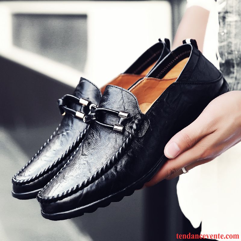 Mocassin Tendance Homme Paresseux Derbies L'automne Tendance Été Homme Cuir Véritable Tous Les Assortis Décontractée Noir Entreprise Personnalité