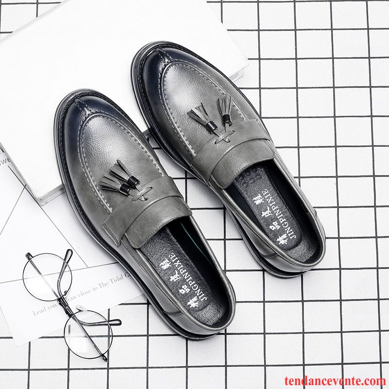 Mocassin Toile Homme Paresseux Décontractée Tendance Slip-on Homme Noir Angleterre Pompon Derbies Printemps