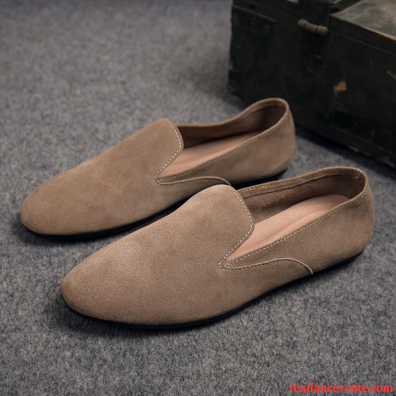 Mocassin Velour Homme Plates Angleterre Homme Été Décontractée Slip-on Suède Rétro Paresseux Azur Pas Cher