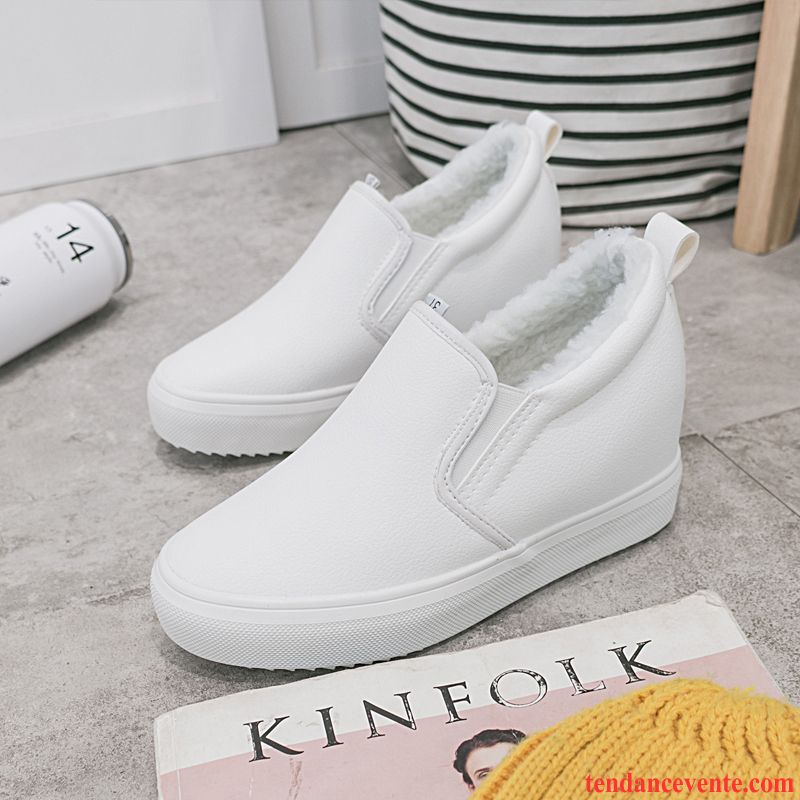 Mocassin Vernis Noir Femme En Cuir Chaussures En Coton Slip-on Augmenté Blanc L'automne Femme Semelle Épaisse Hiver Plus De Velours Brun