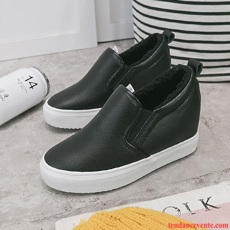 Mocassin Vernis Noir Femme En Cuir Chaussures En Coton Slip-on Augmenté Blanc L'automne Femme Semelle Épaisse Hiver Plus De Velours Brun