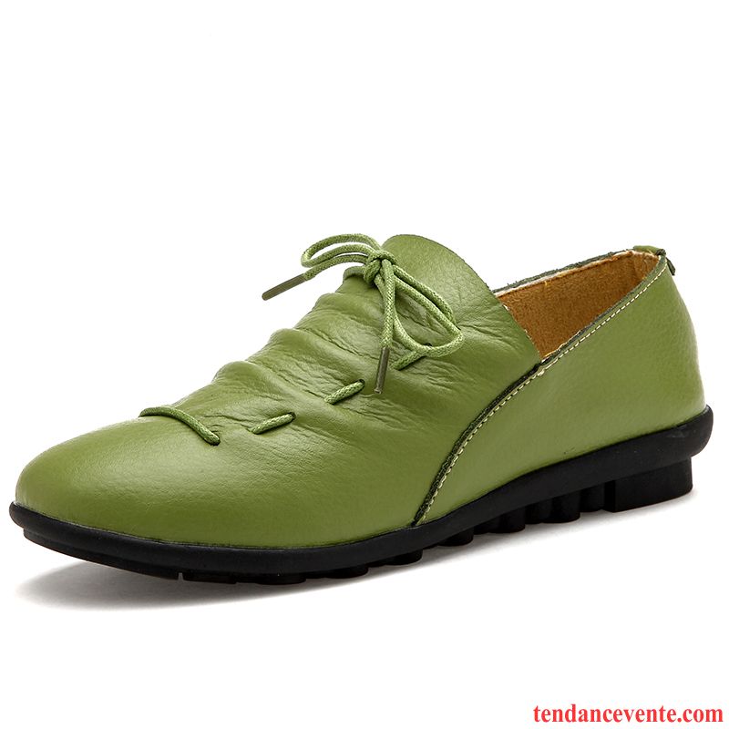 Mocassin À Talon Haut L'automne Cuir Véritable Vert Semelle Doux Femme Flats Plates Printemps Derbies Décontractée Vert