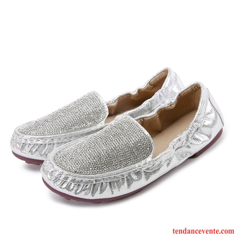 Mocassins D Été Femme Imitation Strass Bout Rond Taillissime Derbies Femme Tous Les Assortis Argent Plates Enceintes Été