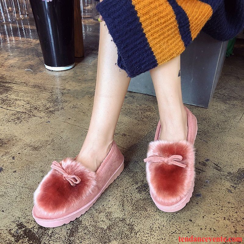 Mocassins Femme Chauds Hiver Plus De Velours L'automne Étudiant Paresseux Rose