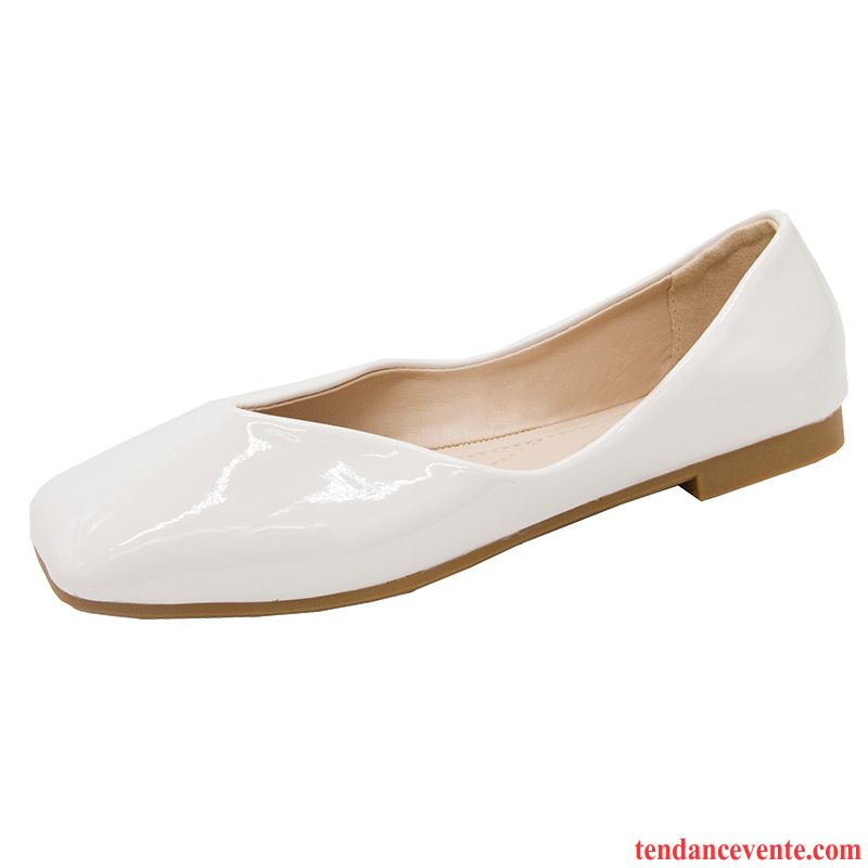 Mocassins Femme Derbies Basse Tendance Été Tête Carrée Mode Blanc Clair