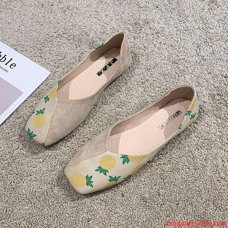 Mocassins Femme Derbies Tête Carrée Tous Les Assortis Semelle Doux Printemps Enceintes Jaune Clair