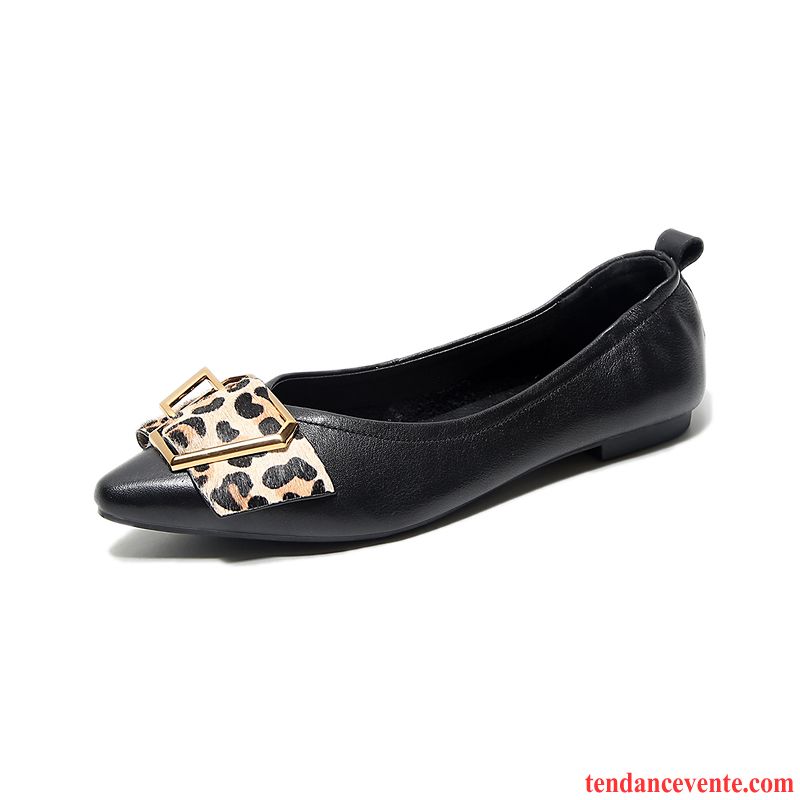 Mocassins Femme Mode Pointe Pointue Cuir Véritable Derbies Plates Tous Les Assortis Noir Clair