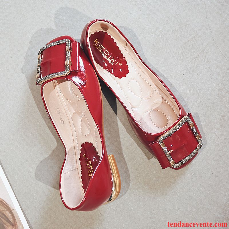 Mocassins Femme Plates Derbies Slip-on Été Printemps Tête Carrée Rouge Clair