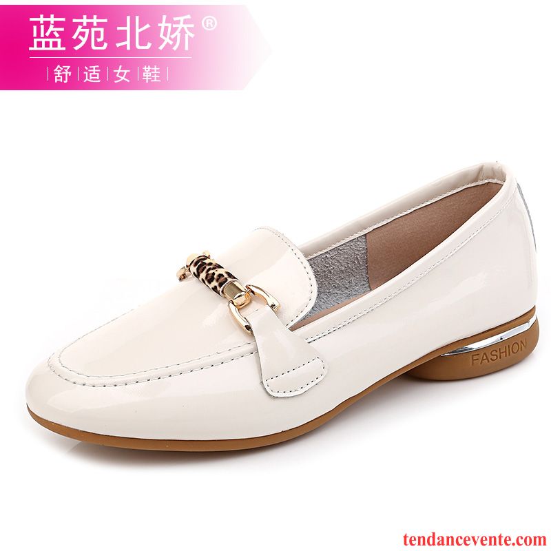 Mocassins Femme Slip-on Cuir Véritable Derbies Printemps Paresseux Semelle Doux Blanc